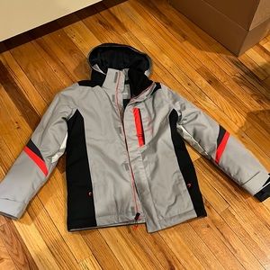 Obermeyer Ski Jacket, part of their teen line. Neve worn. My son outgrew it.